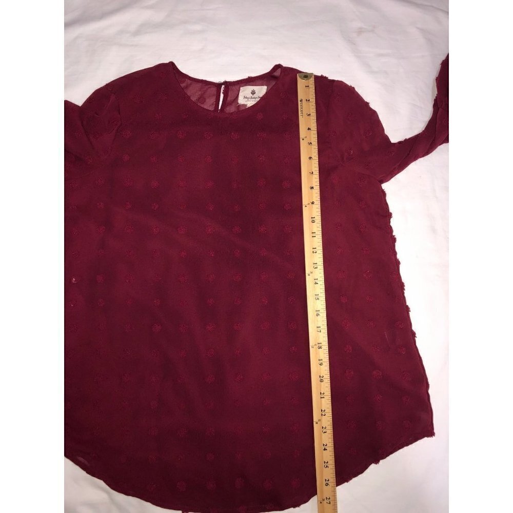Betsys Boutique Shop Size S Textured Dots Flutter Blouse Burgundy Red Tunic Top - Picture 8 of 10